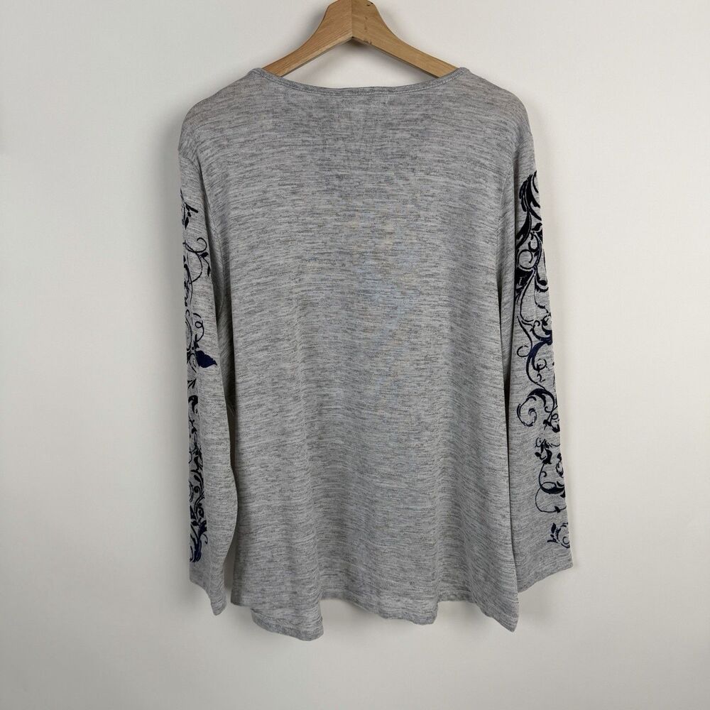 Dressbarn Womens Tunic Blouse 3X Plus Gray Blue Floral Studded V Neck Boho Artsy - Picture 3 of 11